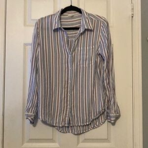 Red and blue pinstripe button up